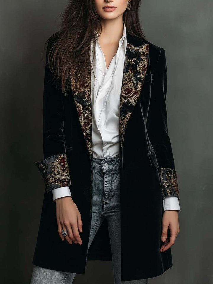 Léontine | Blazer ajusté imprimé baroque noir