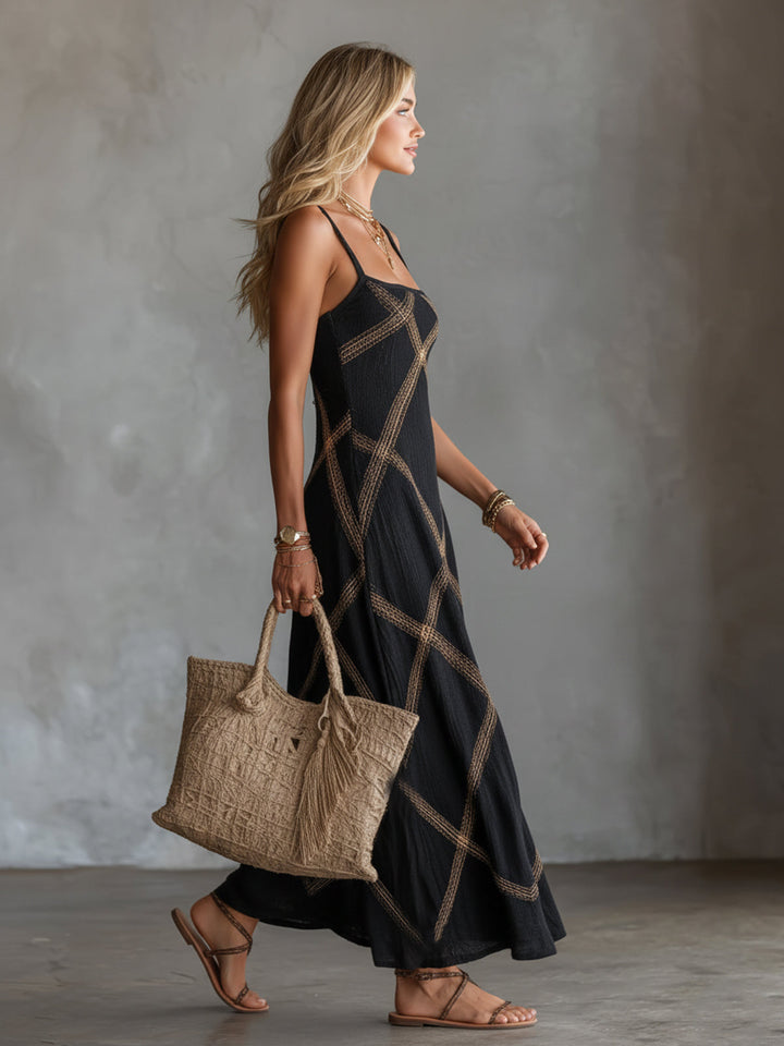 Renée – Robe Géométrique Noir Camel