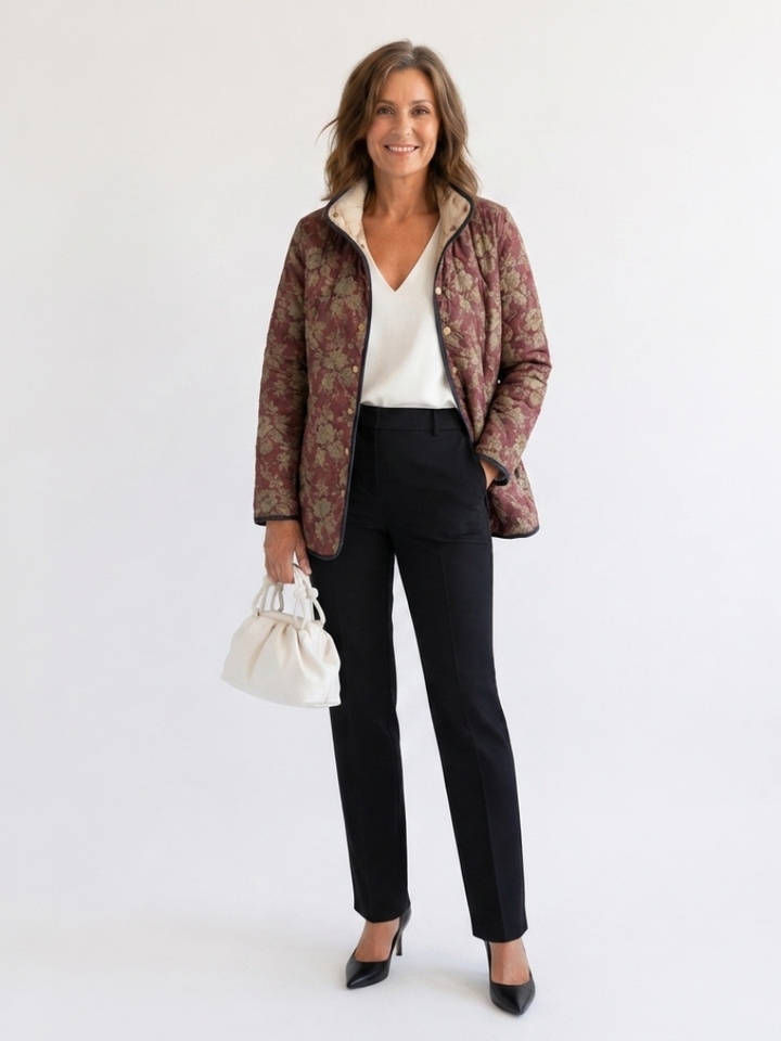 AVELOIRE | Veste matelassée Damas prune Sophie