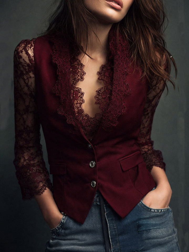 Noémie | Blazer noir à manches semi-transparentes