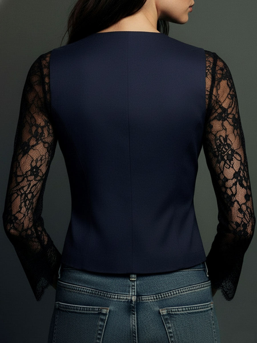 Noémie | Blazer noir à manches semi-transparentes