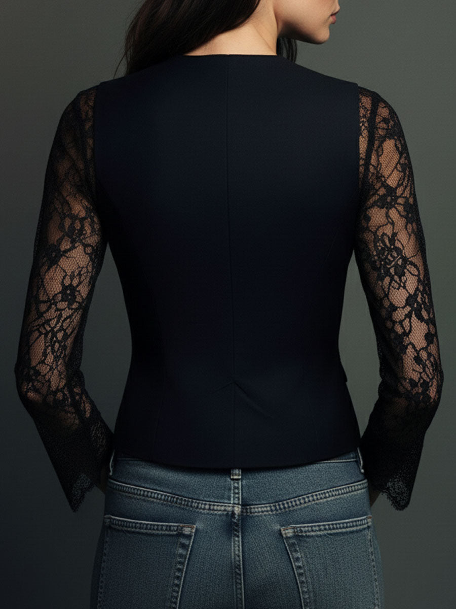 Noémie | Blazer noir à manches semi-transparentes