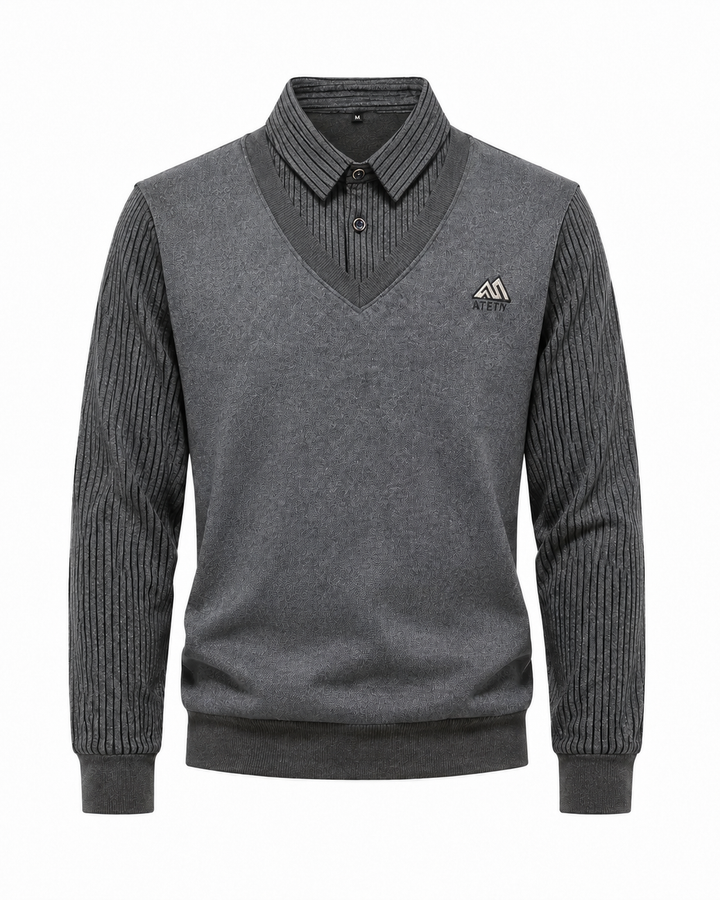 Pull 2-en-1 pour hommes avec col de chemise et décolleté en V | Aveloire Paris