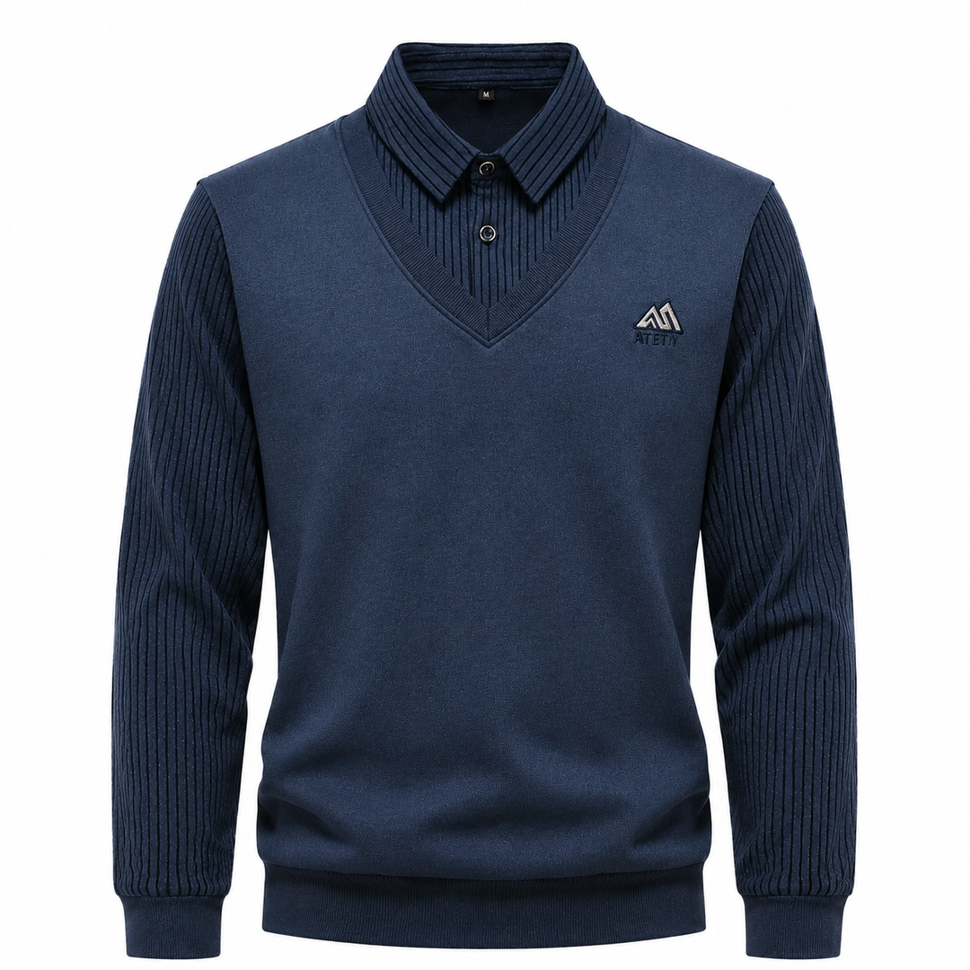 Pull 2-en-1 pour hommes avec col de chemise et décolleté en V | Aveloire Paris