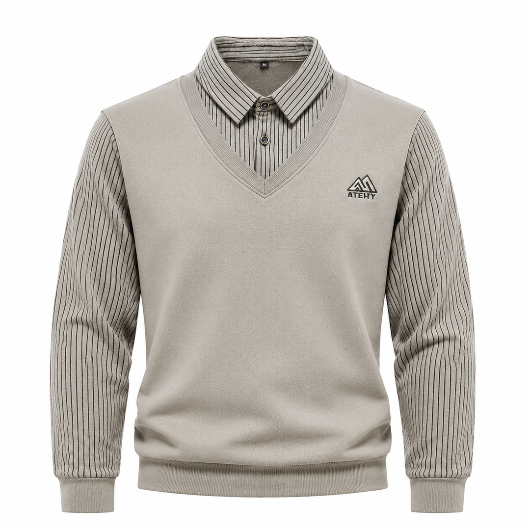 Pull 2-en-1 pour hommes avec col de chemise et décolleté en V | Aveloire Paris