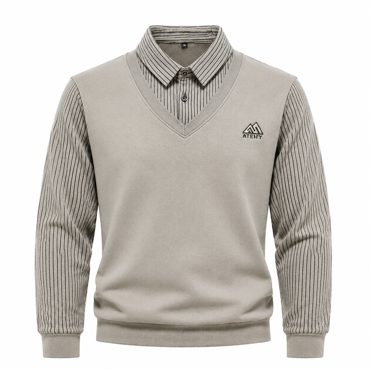 Pull 2-en-1 pour hommes avec col de chemise et décolleté en V | Aveloire Paris
