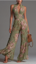 Combinaison Zsófia | Combinaison en Chiffon Plissé Verte