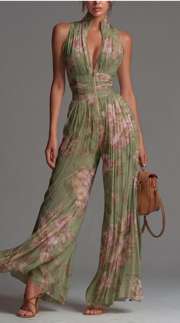 Combinaison Zsófia | Combinaison en Chiffon Plissé Verte