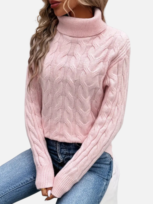 Kirsten | Pull en tricot torsadé à col roulé – Femme
