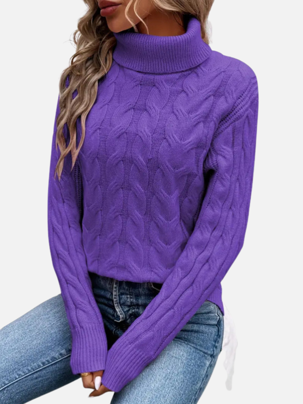 Kirsten | Pull en tricot torsadé à col roulé – Femme