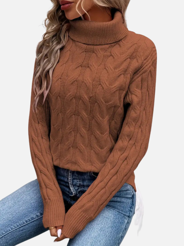 Kirsten | Pull en tricot torsadé à col roulé – Femme