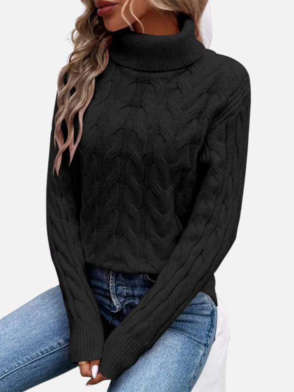 Kirsten | Pull en tricot torsadé à col roulé – Femme