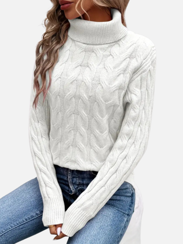 Kirsten | Pull en tricot torsadé à col roulé – Femme