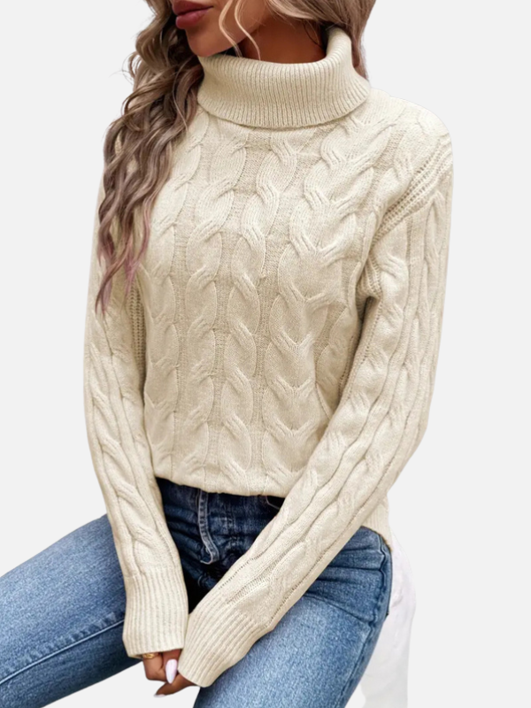 Kirsten | Pull en tricot torsadé à col roulé – Femme