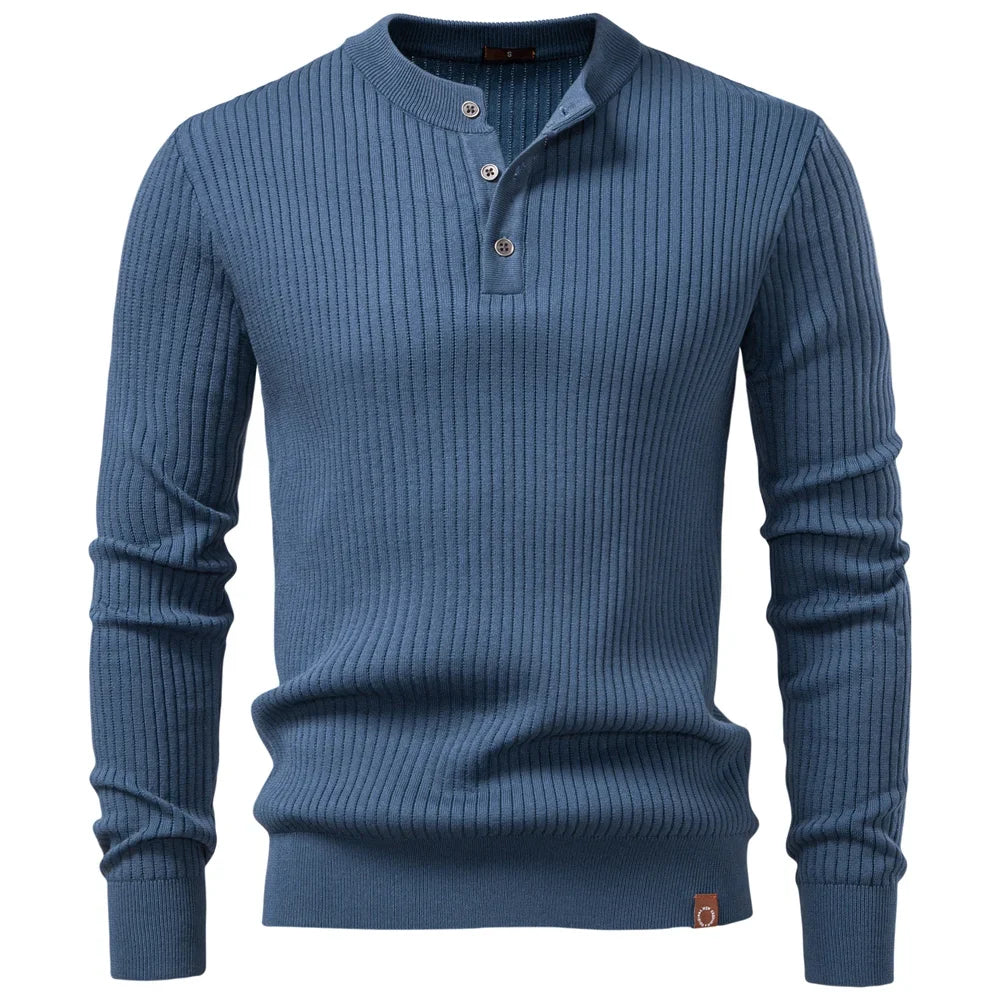 Pull en maille côtelée pour hommes avec boutons et manches longues | Aveloire Paris