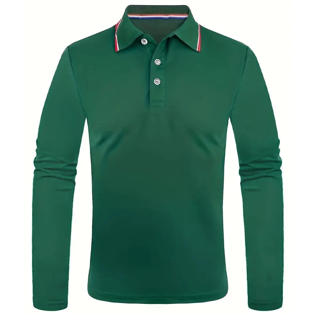 Polo à manches longues pour hommes avec patte de boutonnage et col contrasté | Aveloire Paris