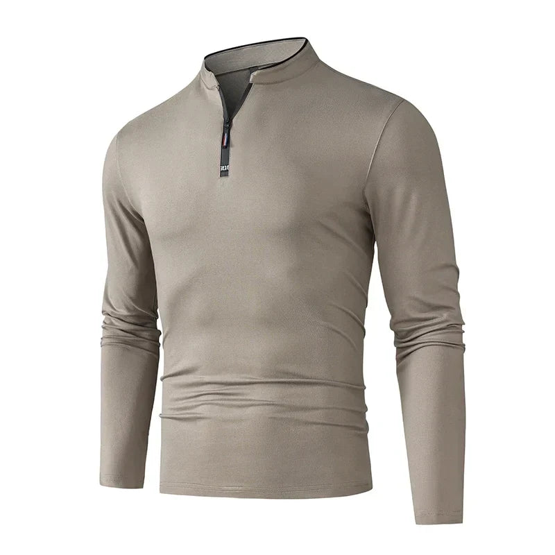 T-shirt à manches longues pour hommes avec col montant et fermeture éclair quart | Aveloire Paris