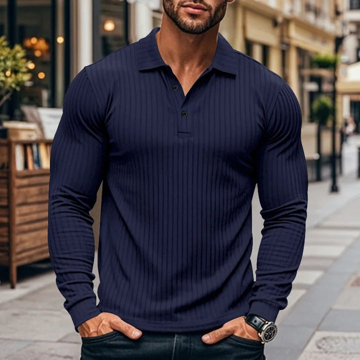Polo à manches longues pour hommes en maille côtelée avec patte de boutonnage | Aveloire Paris