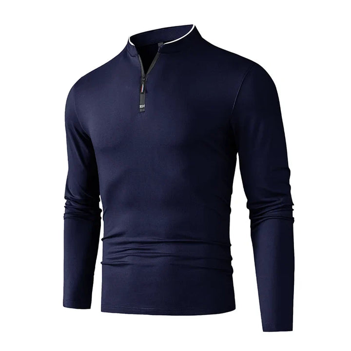 T-shirt à manches longues pour hommes avec col montant et fermeture éclair quart | Aveloire Paris