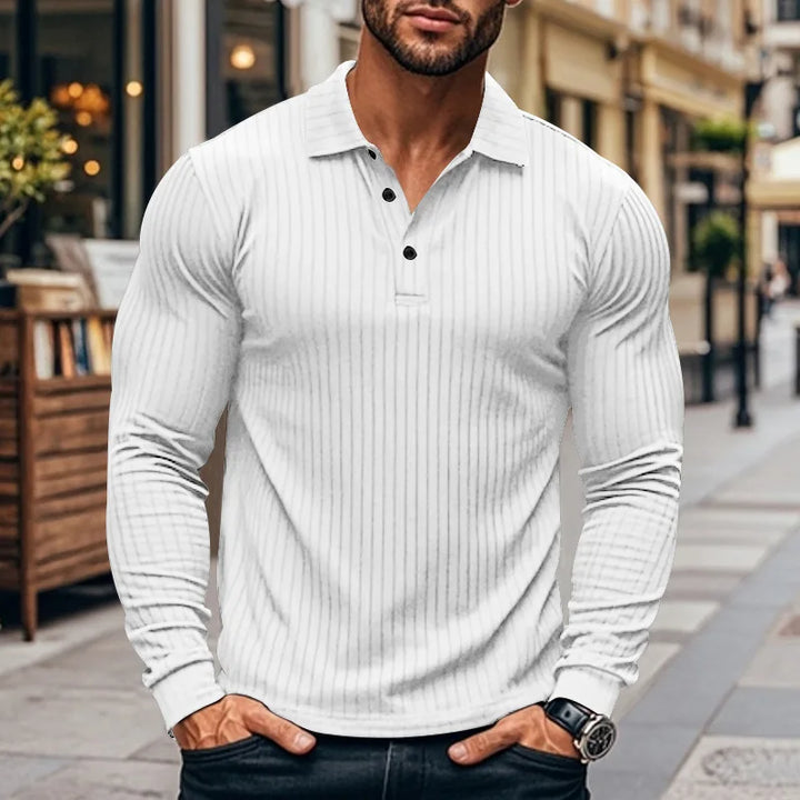 Polo à manches longues pour hommes en maille côtelée avec patte de boutonnage | Aveloire Paris