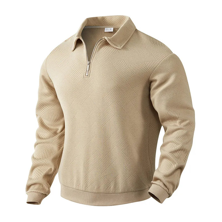 Pull en maille pour hommes avec col polo, motif texturé et fermeture éclair | Aveloire Paris