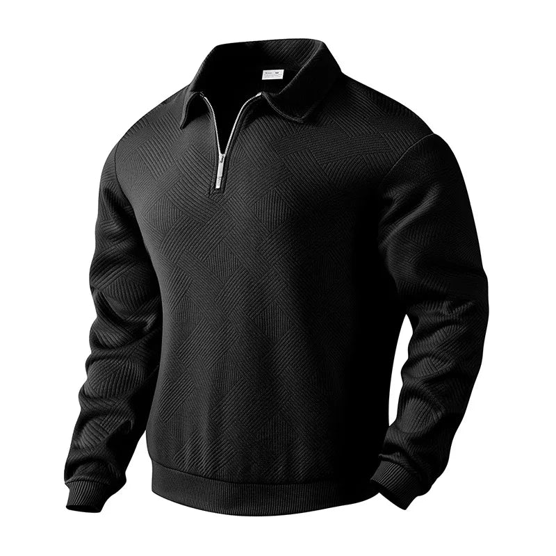 Pull en maille pour hommes avec col polo, motif texturé et fermeture éclair | Aveloire Paris