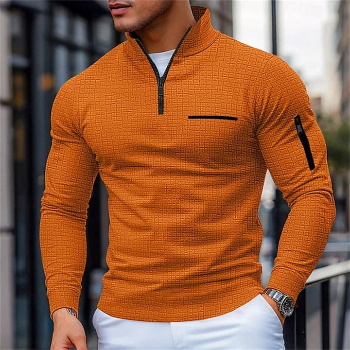 Pull structuré pour hommes avec col montant et fermeture éclair quart de tour | Aveloire Paris