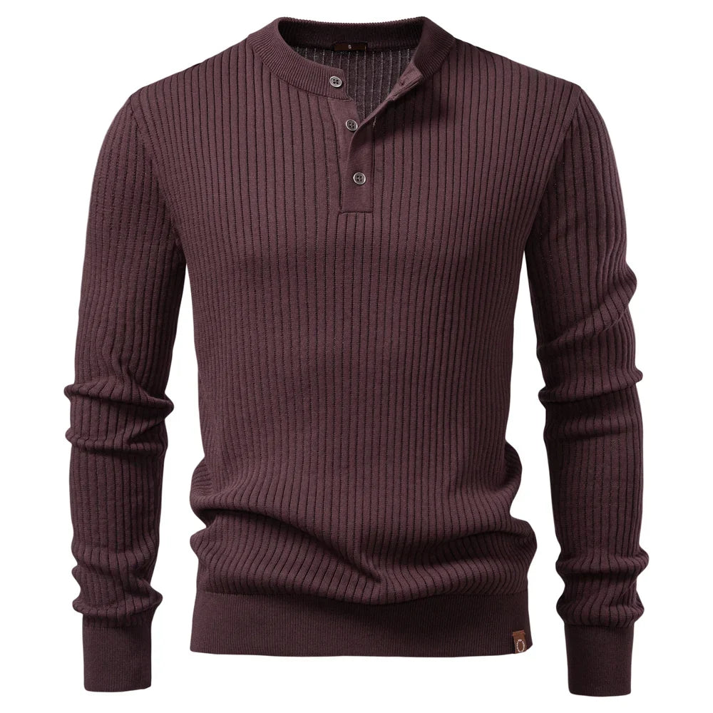 Pull en maille côtelée pour hommes avec boutons et manches longues | Aveloire Paris