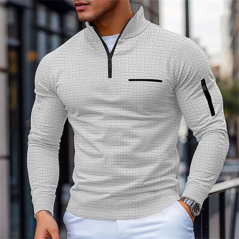 Pull structuré pour hommes avec col montant et fermeture éclair quart de tour | Aveloire Paris