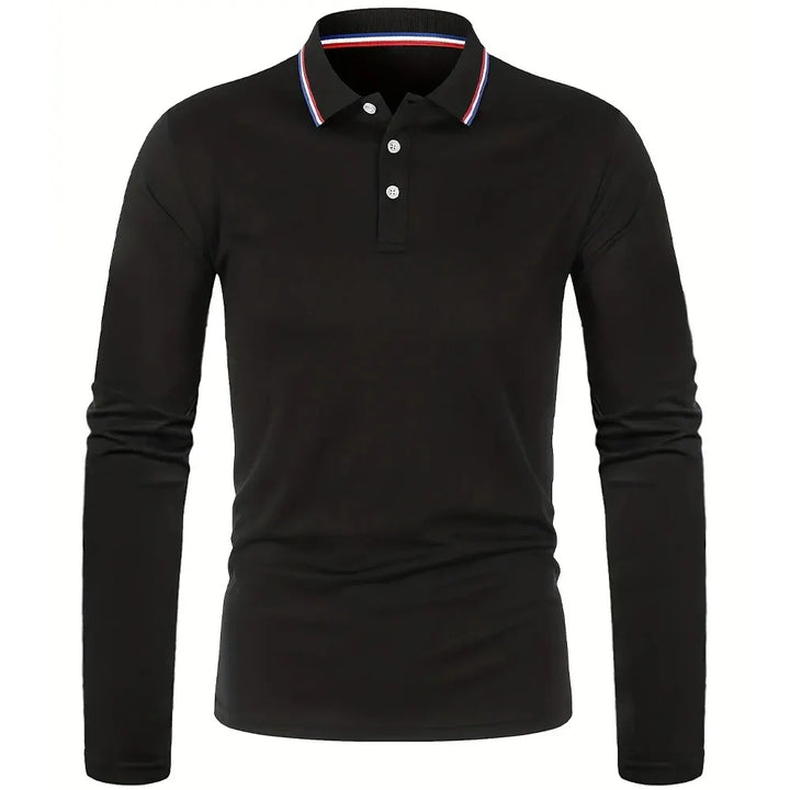 Polo à manches longues pour hommes avec patte de boutonnage et col contrasté | Aveloire Paris