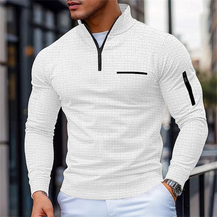 Pull structuré pour hommes avec col montant et fermeture éclair quart de tour | Aveloire Paris