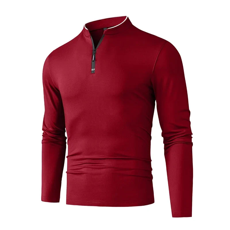 T-shirt à manches longues pour hommes avec col montant et fermeture éclair quart | Aveloire Paris