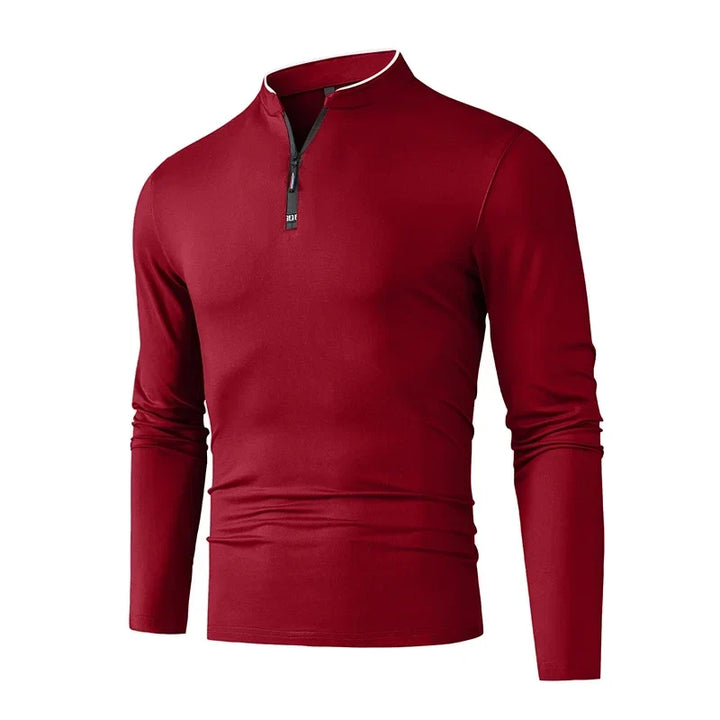 T-shirt à manches longues pour hommes avec col montant et fermeture éclair quart | Aveloire Paris