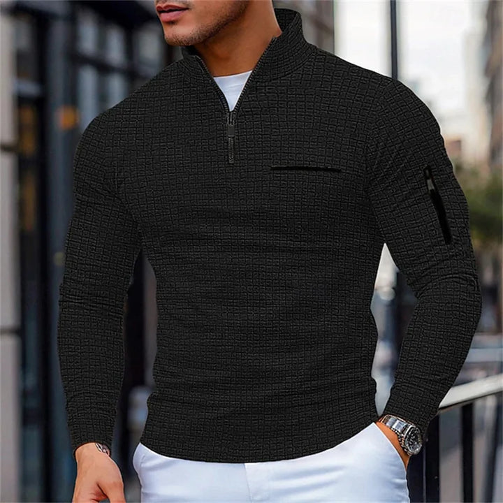 Pull structuré pour hommes avec col montant et fermeture éclair quart de tour | Aveloire Paris