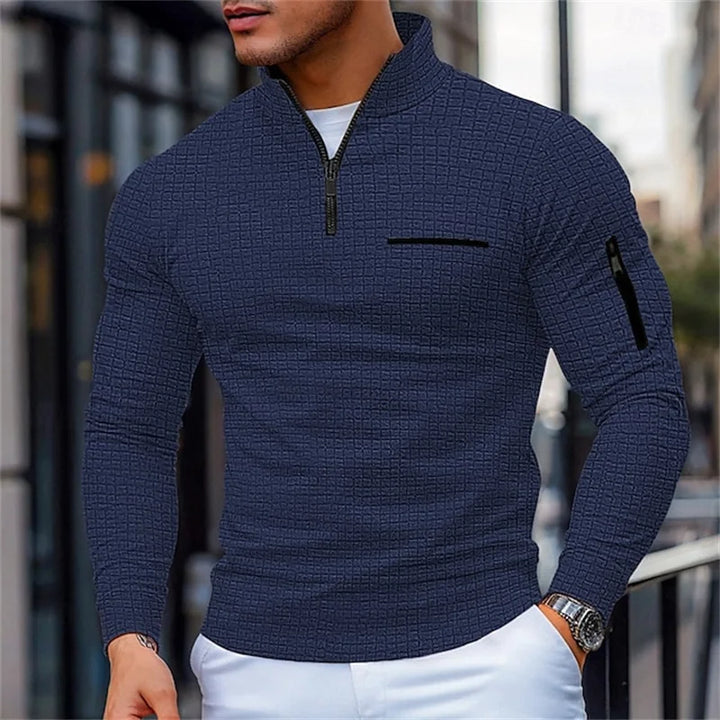 Pull structuré pour hommes avec col montant et fermeture éclair quart de tour | Aveloire Paris