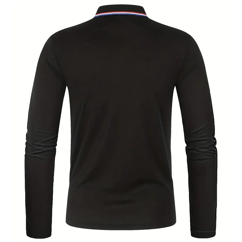 Polo à manches longues pour hommes avec patte de boutonnage et col contrasté | Aveloire Paris