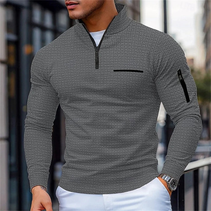 Pull structuré pour hommes avec col montant et fermeture éclair quart de tour | Aveloire Paris