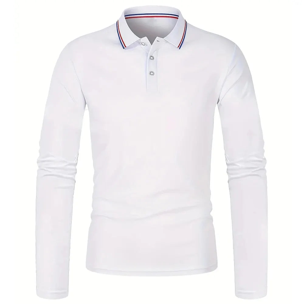 Polo à manches longues pour hommes avec patte de boutonnage et col contrasté | Aveloire Paris