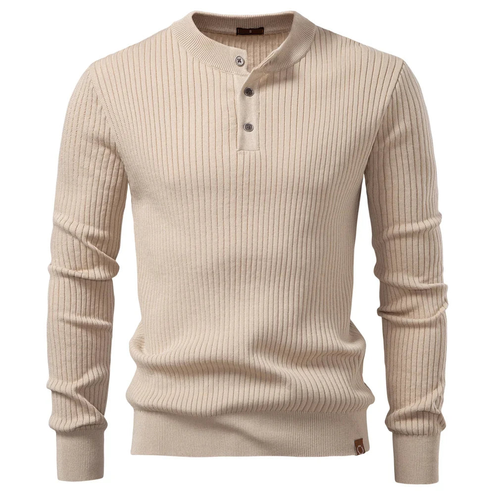 Pull en maille côtelée pour hommes avec boutons et manches longues | Aveloire Paris