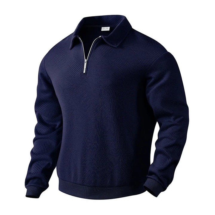 Pull en maille pour hommes avec col polo, motif texturé et fermeture éclair | Aveloire Paris