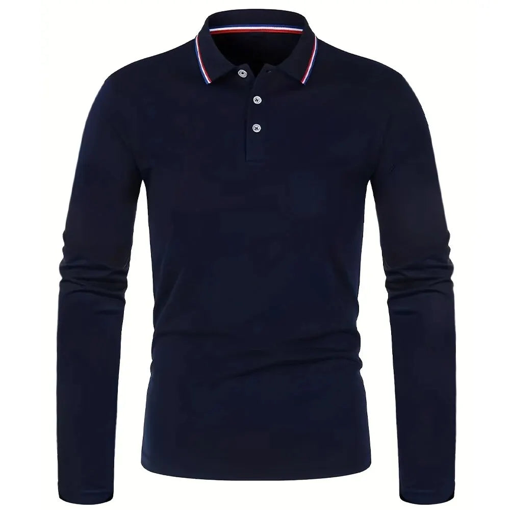 Polo à manches longues pour hommes avec patte de boutonnage et col contrasté | Aveloire Paris