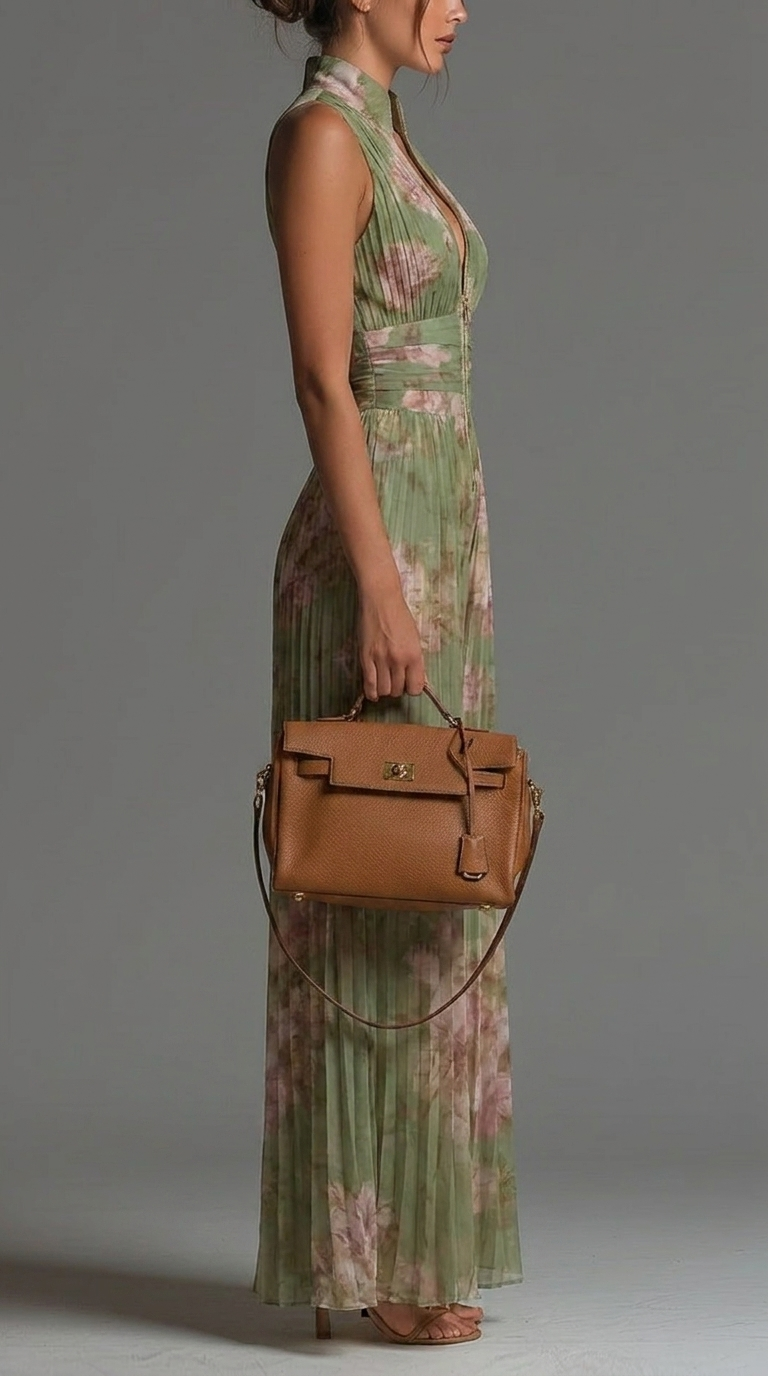 Combinaison Zsófia | Combinaison en Chiffon Plissé Verte