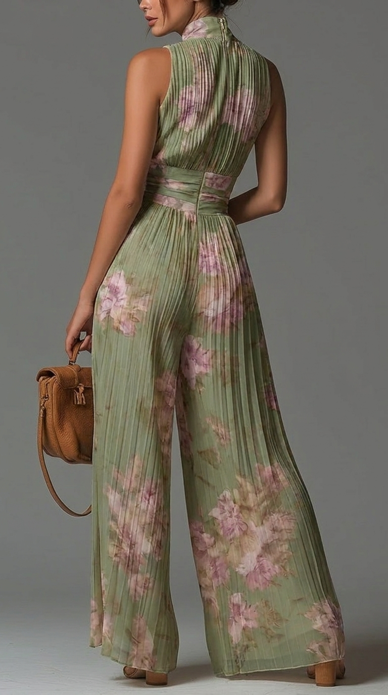 Combinaison Zsófia | Combinaison en Chiffon Plissé Verte