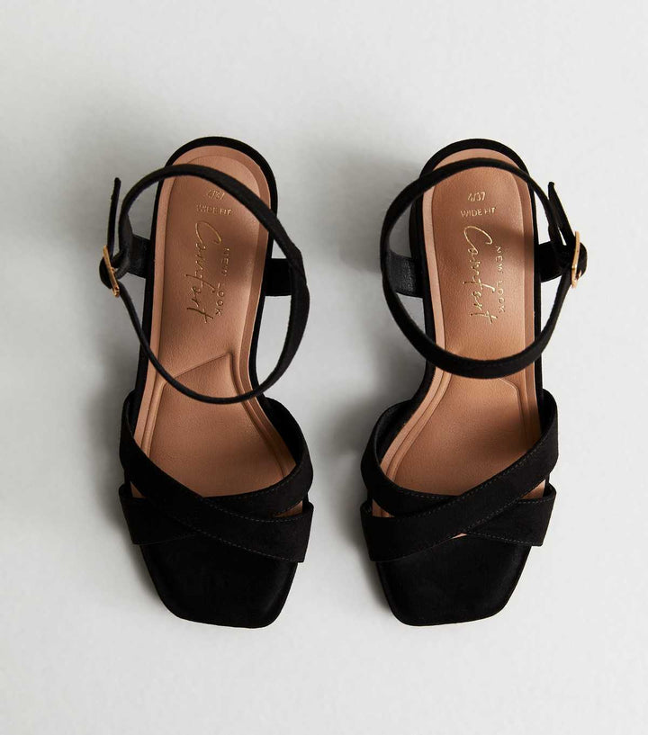 Sandales à talons carrés en velours noir, 2 pièces | New Look